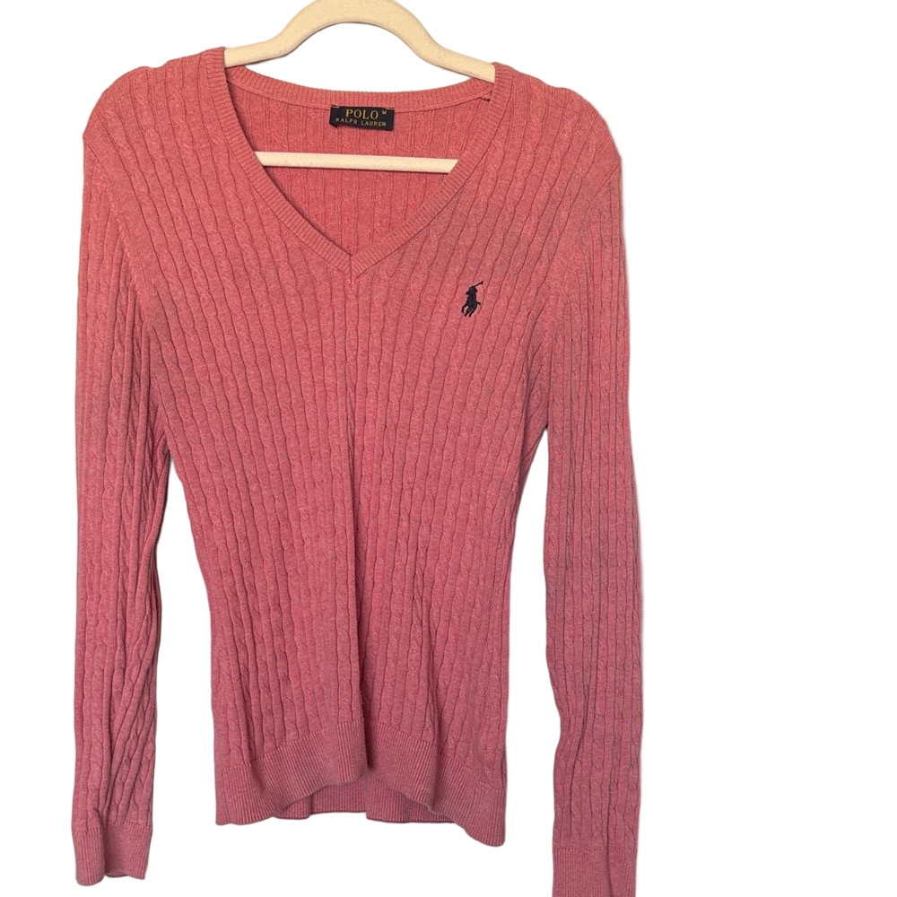 Polo Ralph Lauren Pink Ribbed V Neck Sweater Women’s Medium